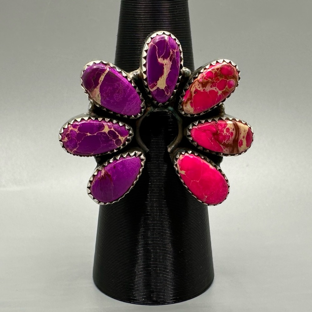 Pink & Purple Sea Sediment Jasper Sterling Silver 925 Naja Ring Handmade